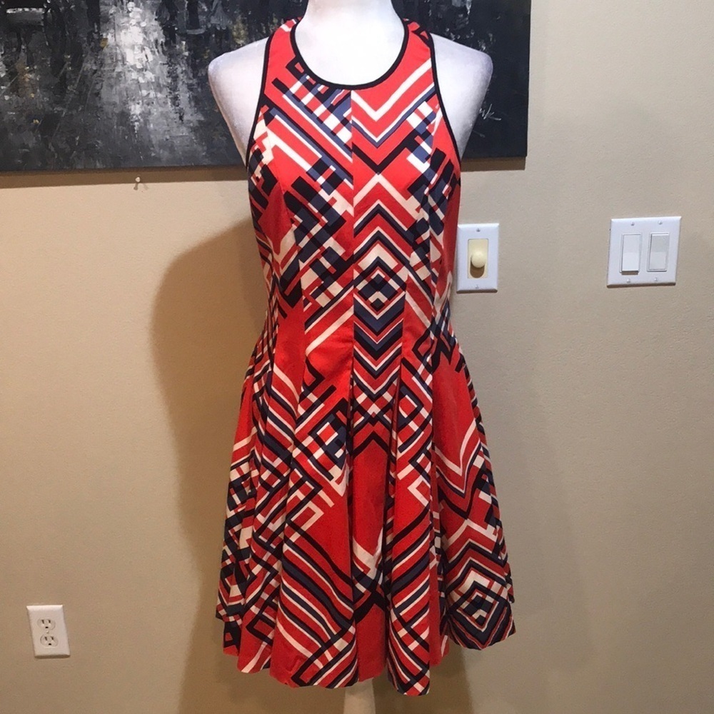 Jessica Simpson Halter Red Argyle Poinciana Cotton Blend w/Pockets Dress-10